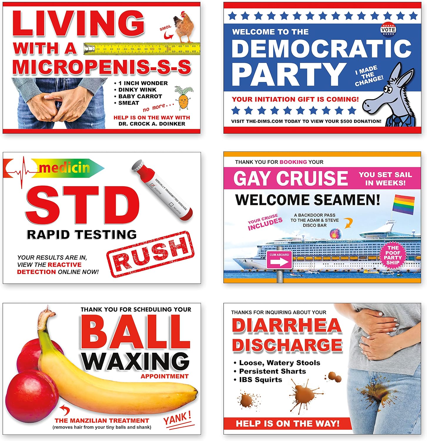 6 Pack Variety Prank Postcards Energy — WeirdThingsToBuy weird find