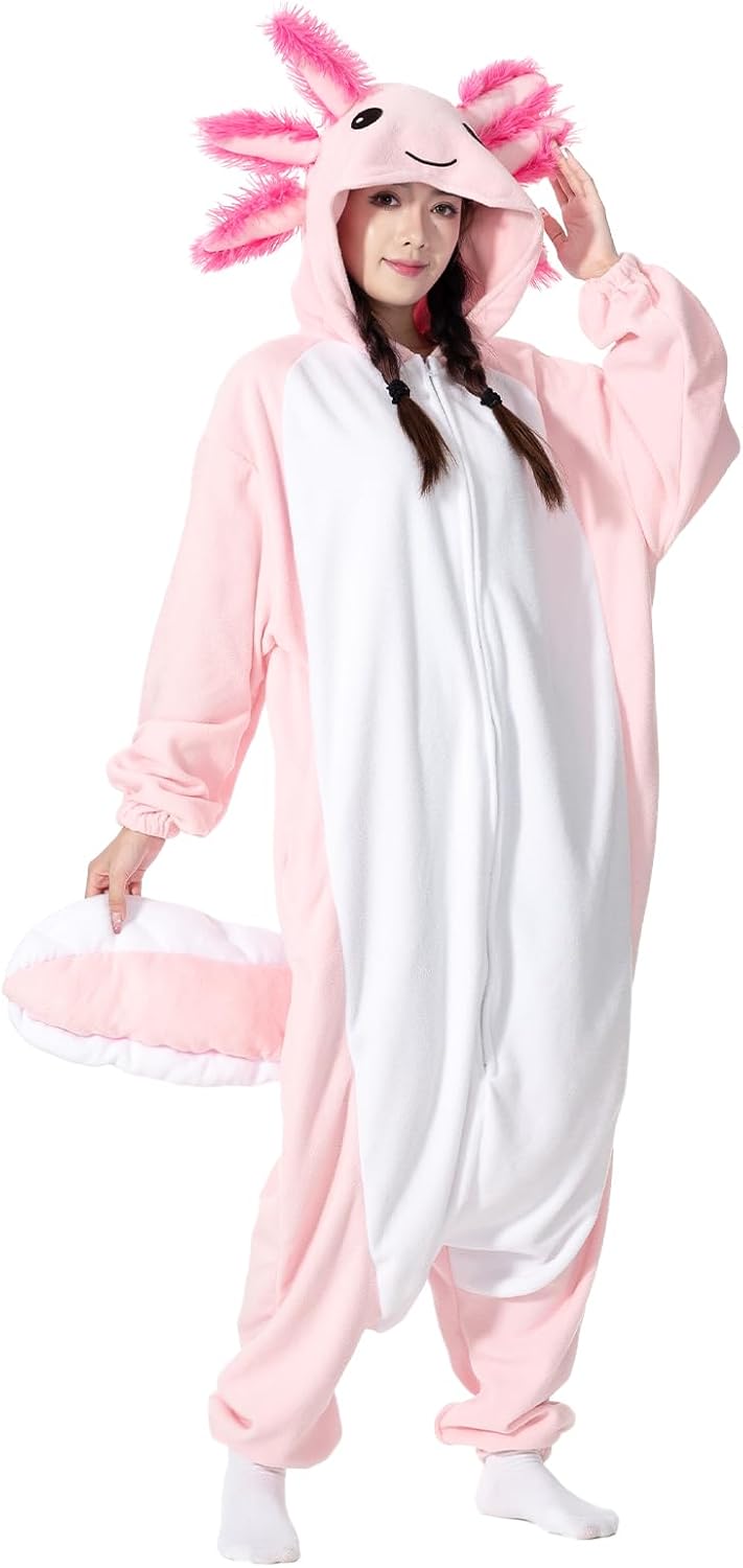 Adult Onesie Axolotl Costume Pajamas Situation — WeirdThingsToBuy weird find