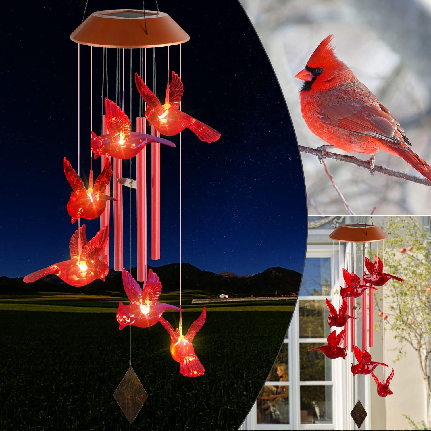 Cardinal Wind Chime Solar Sound — WeirdThingsToBuy weird find
