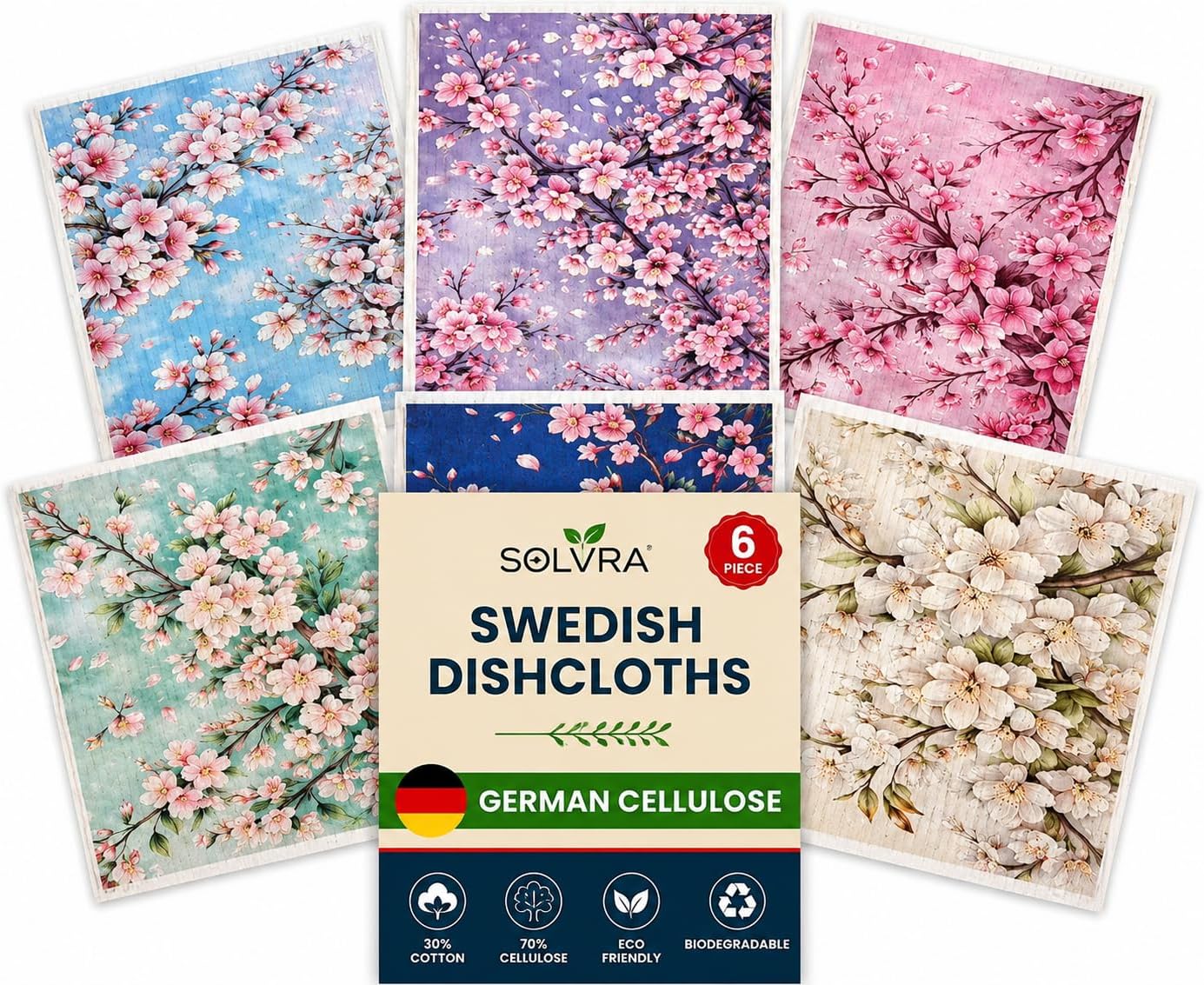 Certified 6 Cherry Blossom Swedish Dishcloths — WeirdThingsToBuy weird find
