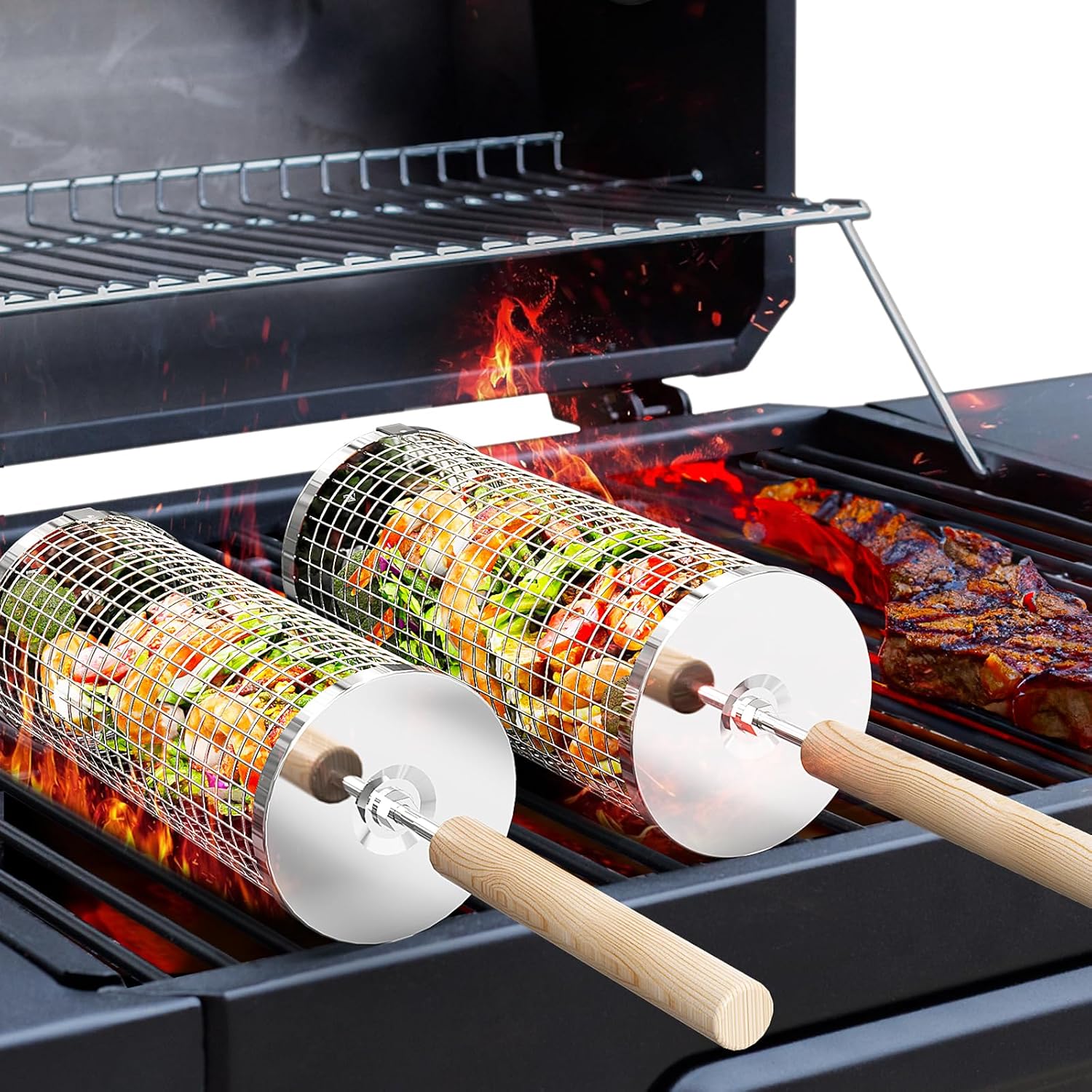 Certified Rolling Grill Basket Grilling Accessories — WeirdThingsToBuy weird find