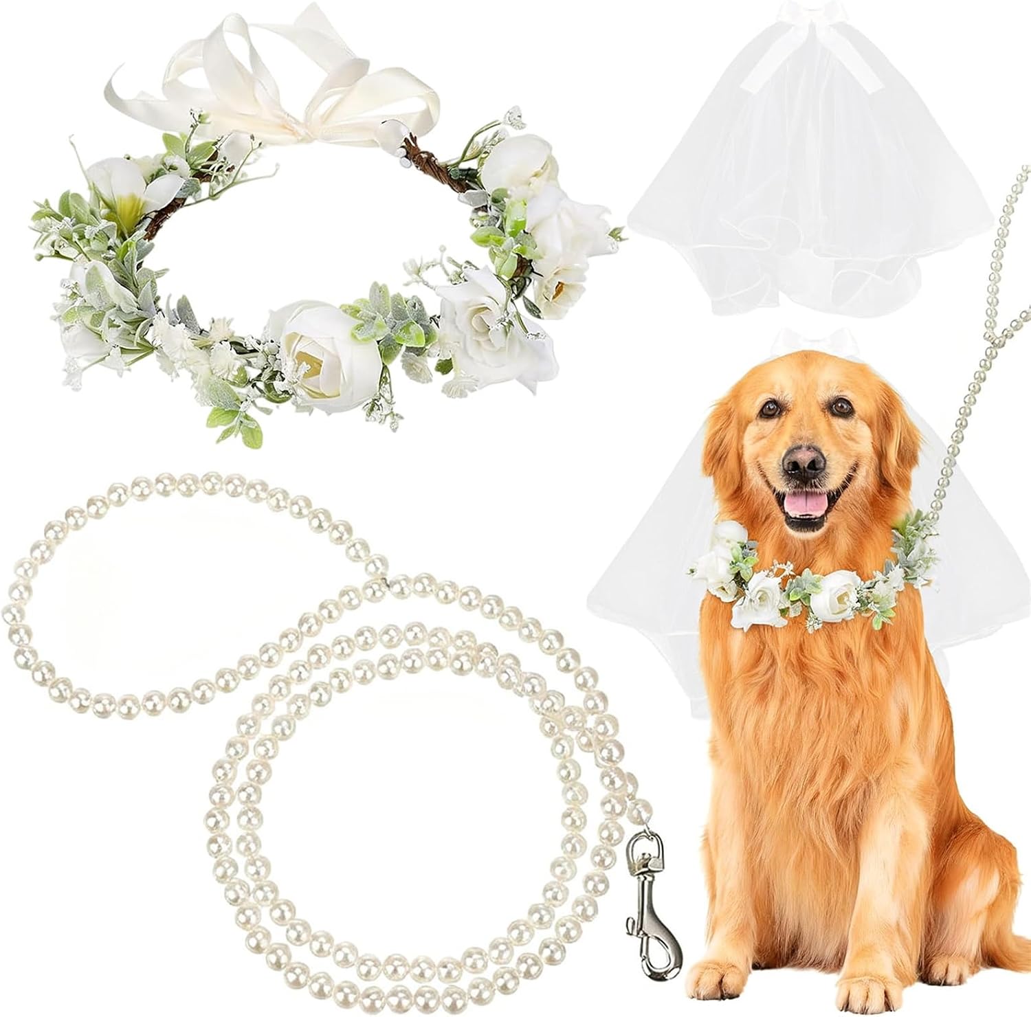 Dog Wedding Flower Collar Pearl — WeirdThingsToBuy weird find