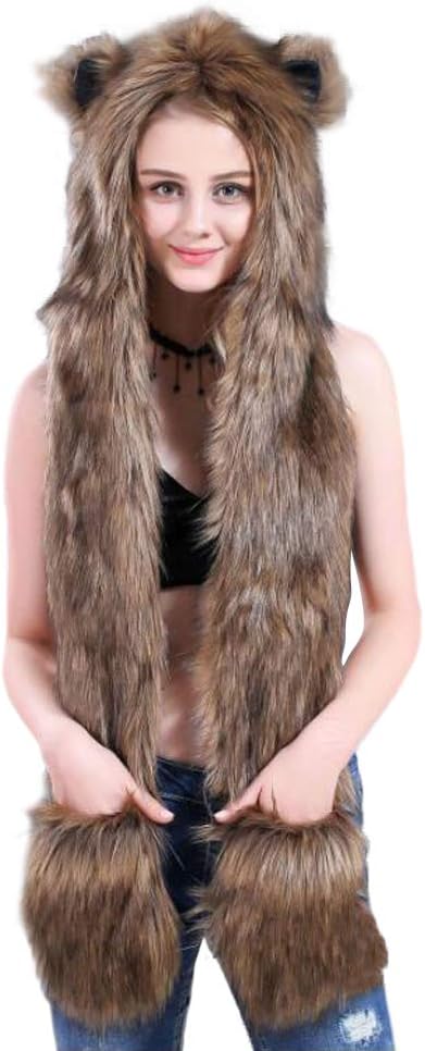 Faux Fur Animal Hoods Hat Energy — WeirdThingsToBuy weird find
