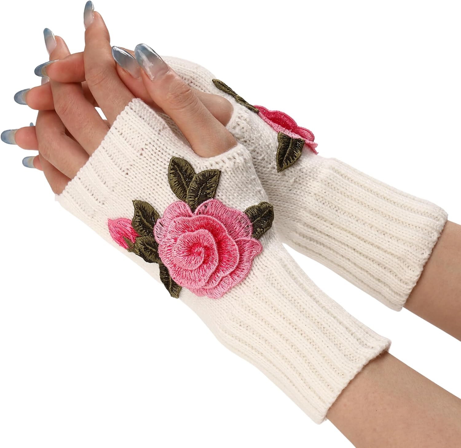 Fingerless Gloves Knitted Flower Winter Energy — WeirdThingsToBuy weird find