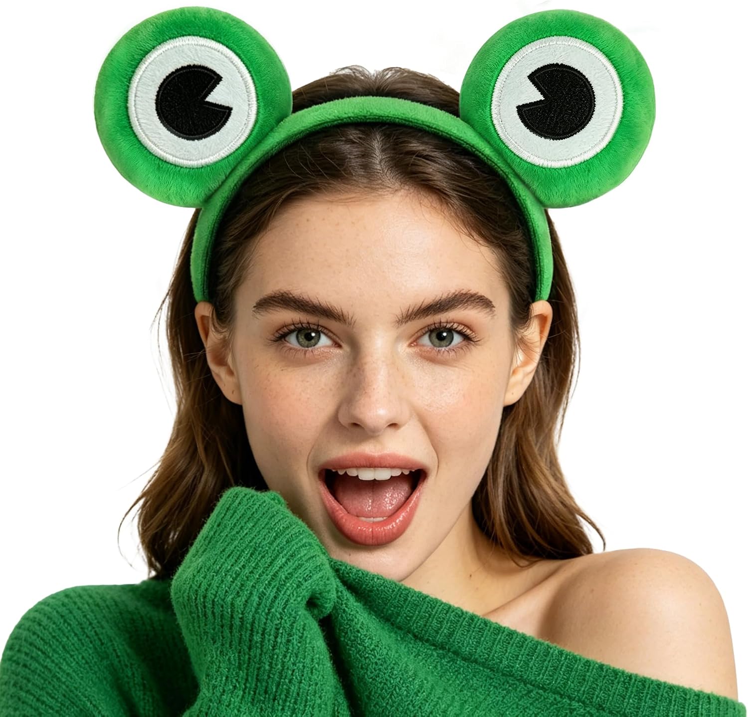 Frog Headband Green Plush Frog Energy — WeirdThingsToBuy weird find