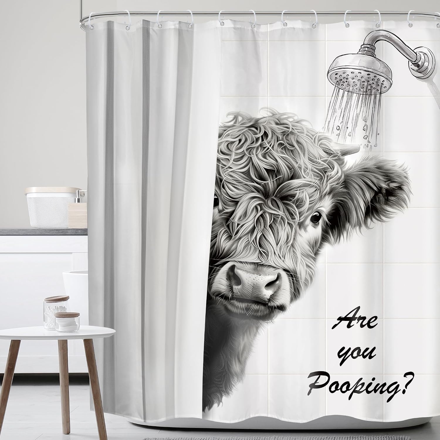Funny Highland Cow Shower Curtain Energy — WeirdThingsToBuy weird find