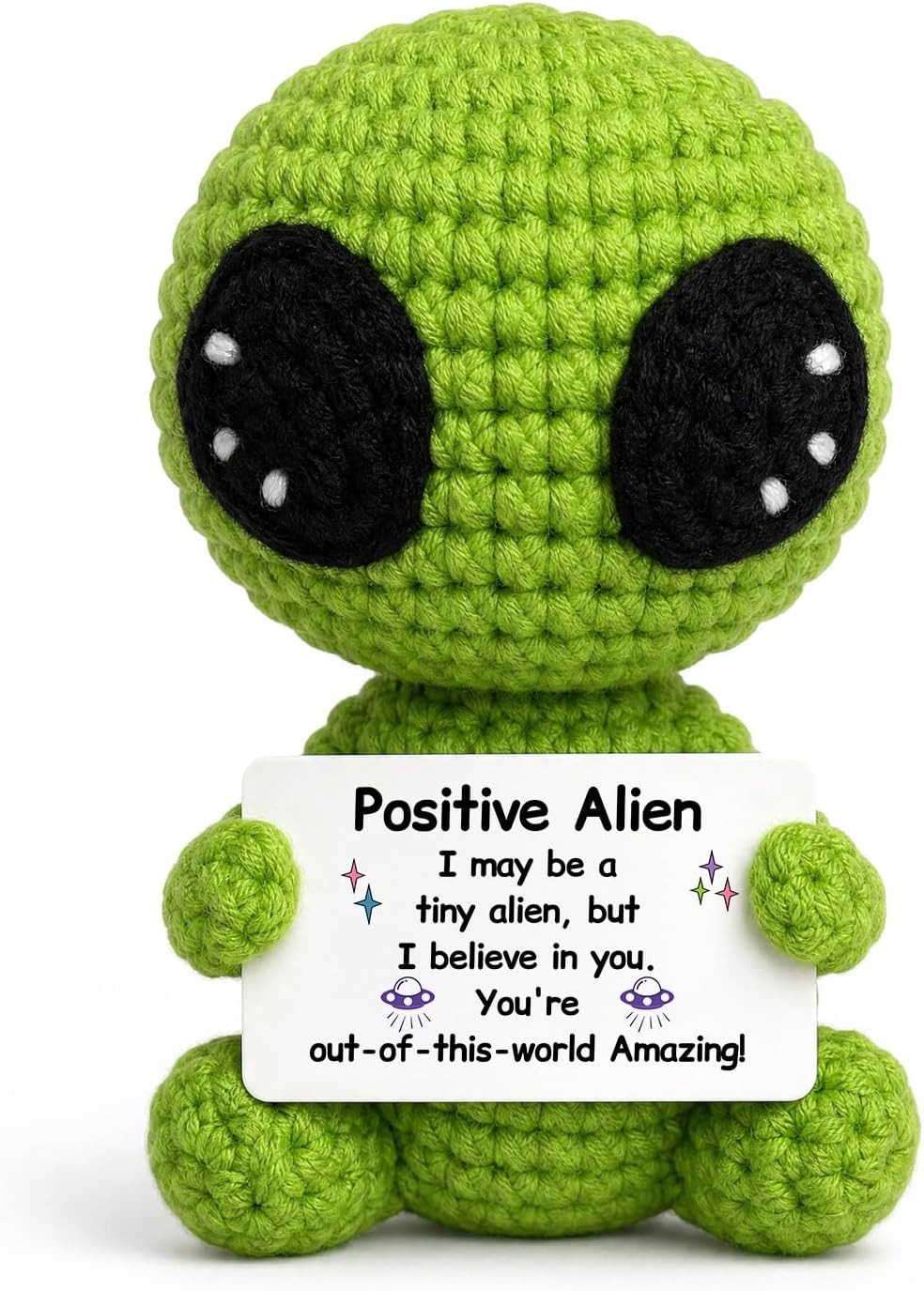 Green Crochet Alien Positive Affirmation Situation — WeirdThingsToBuy weird find