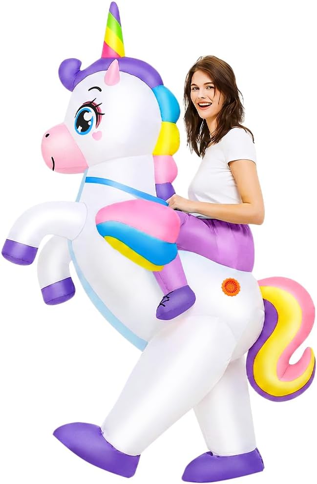 Inflatable Unicorn Costume Adult Ride Situation — WeirdThingsToBuy weird find