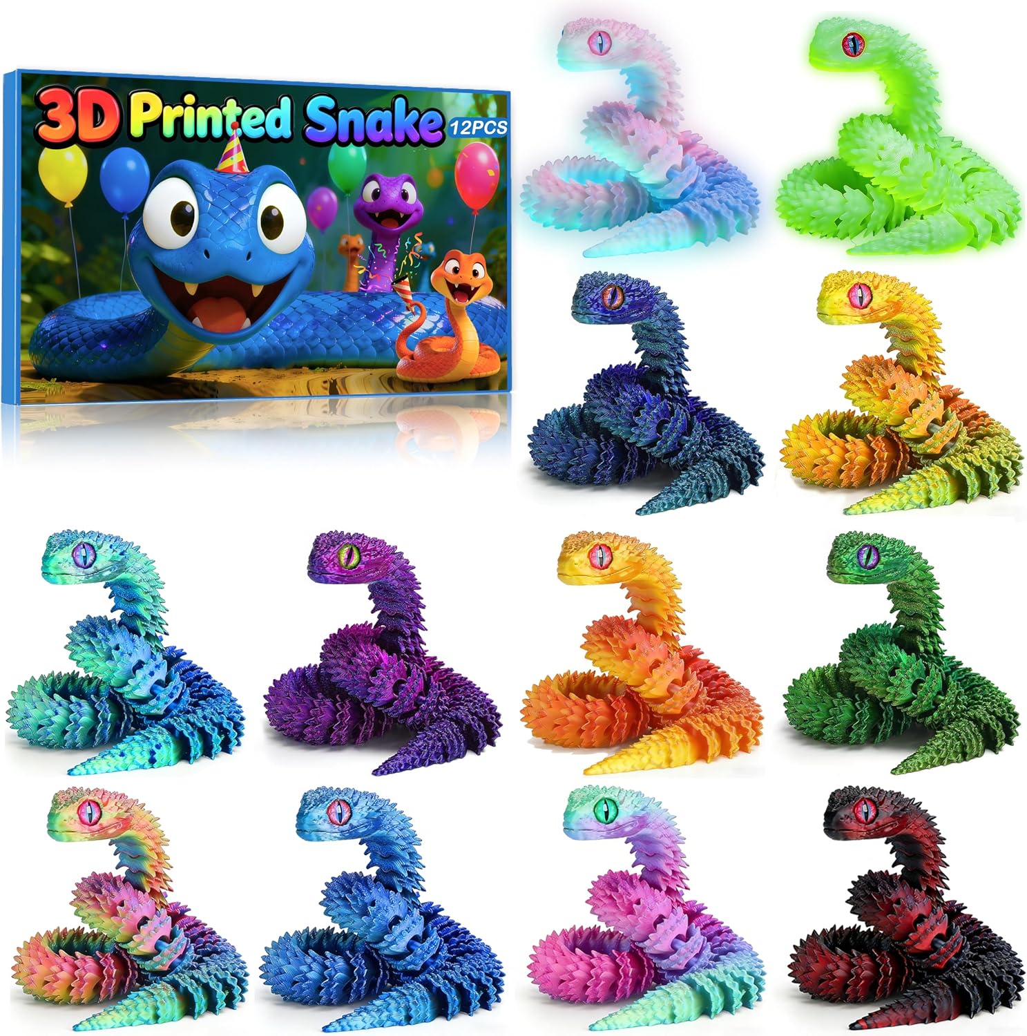 Ivrmtal 12pcs 3d Printed Snake Energy — WeirdThingsToBuy weird find