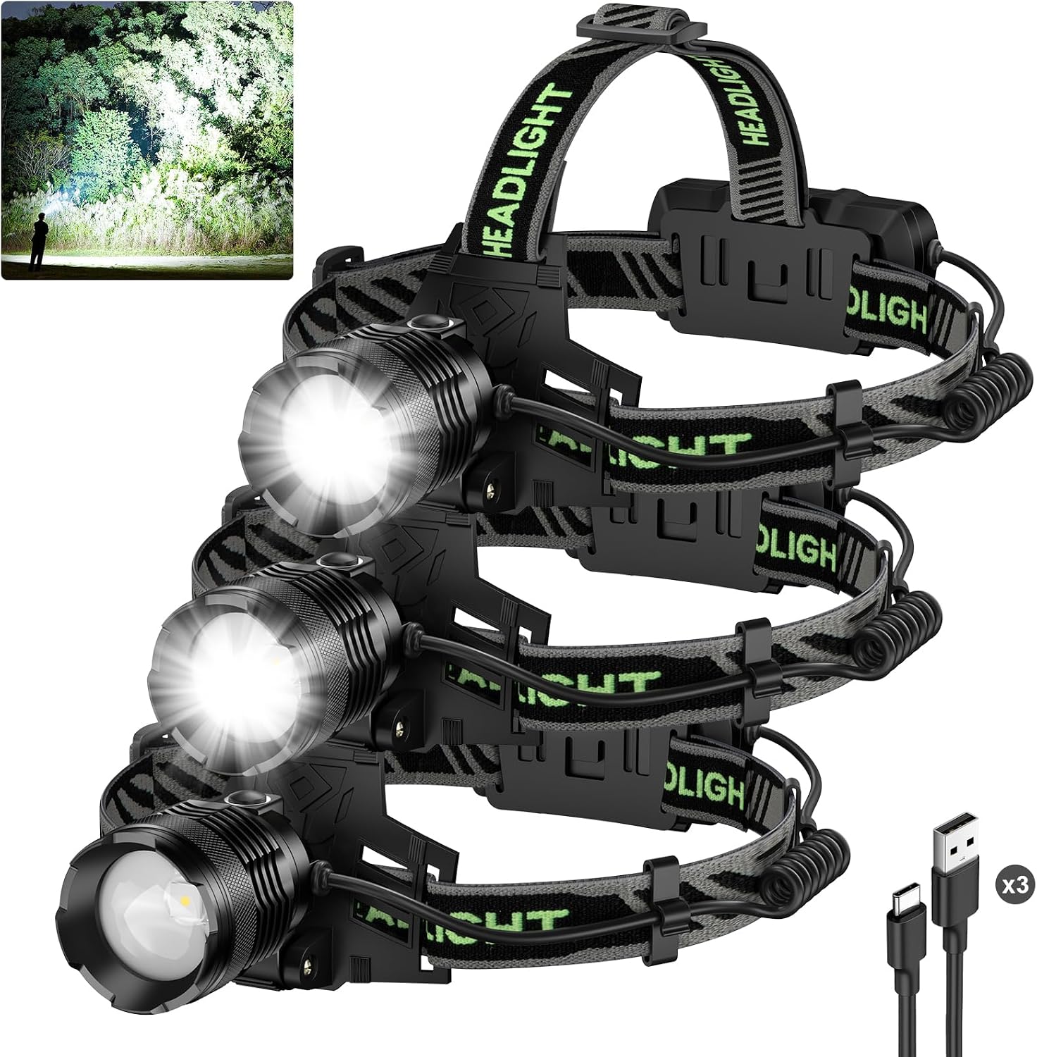 Kungf 3pack Rechargeable Headlamp Super Situation — WeirdThingsToBuy weird find