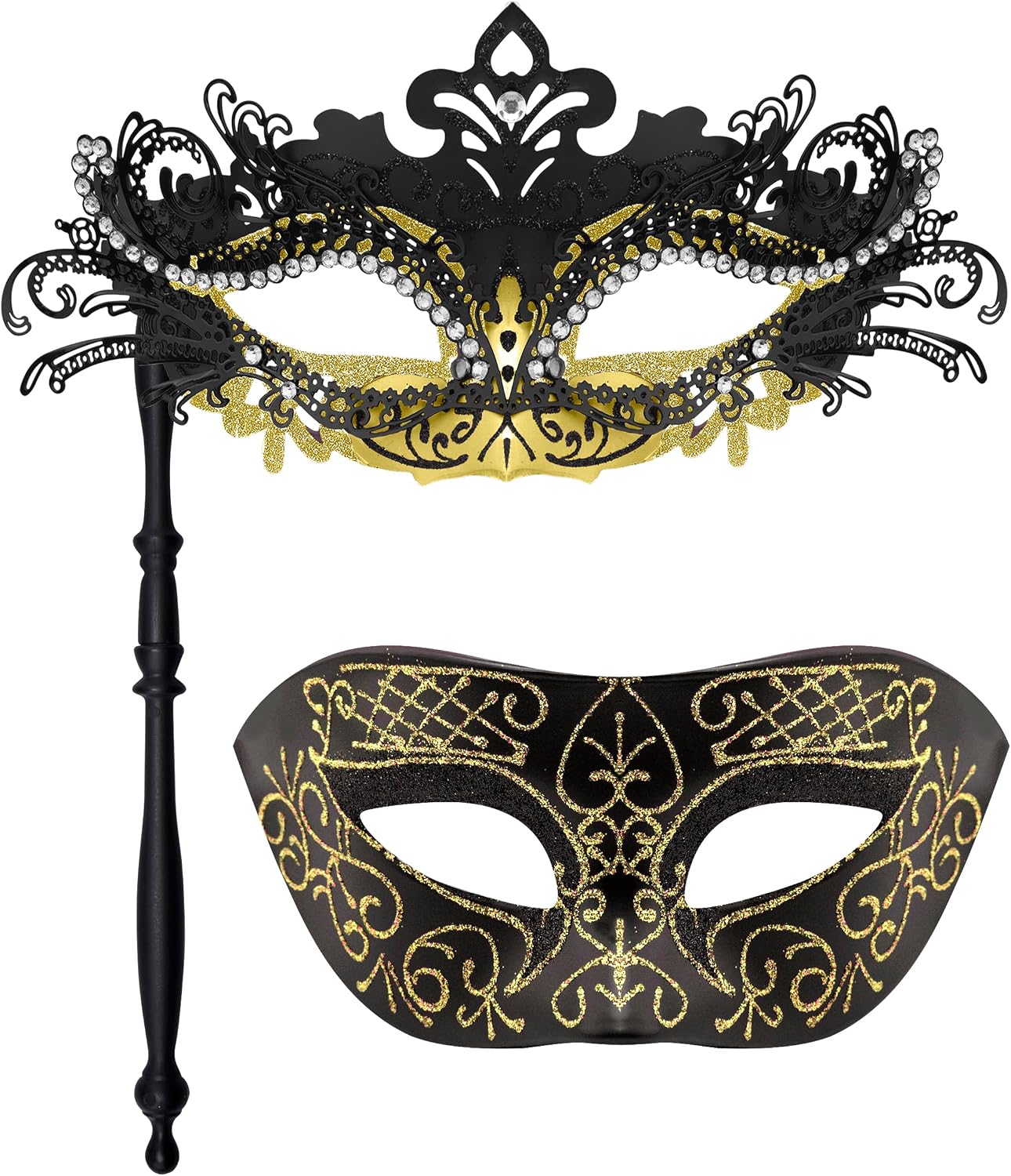 Legendary Couple Masquerade Masks Stick Venetian — WeirdThingsToBuy weird find