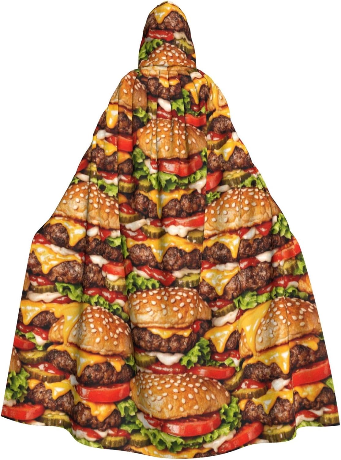 Legendary Funny Hamburger Print Hooded Cloak — WeirdThingsToBuy weird find