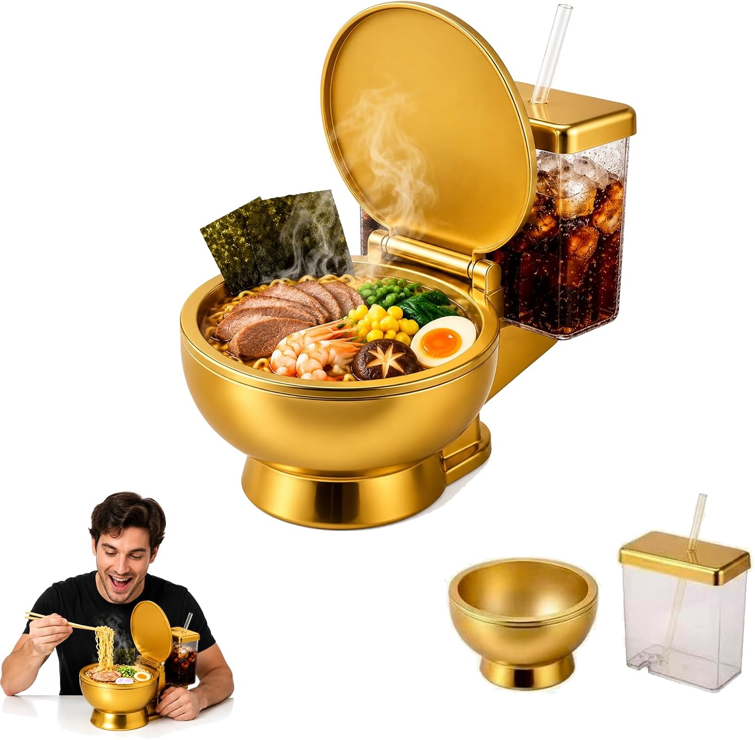 Novelty Toilet Ramen Bowl Set Energy — WeirdThingsToBuy weird find