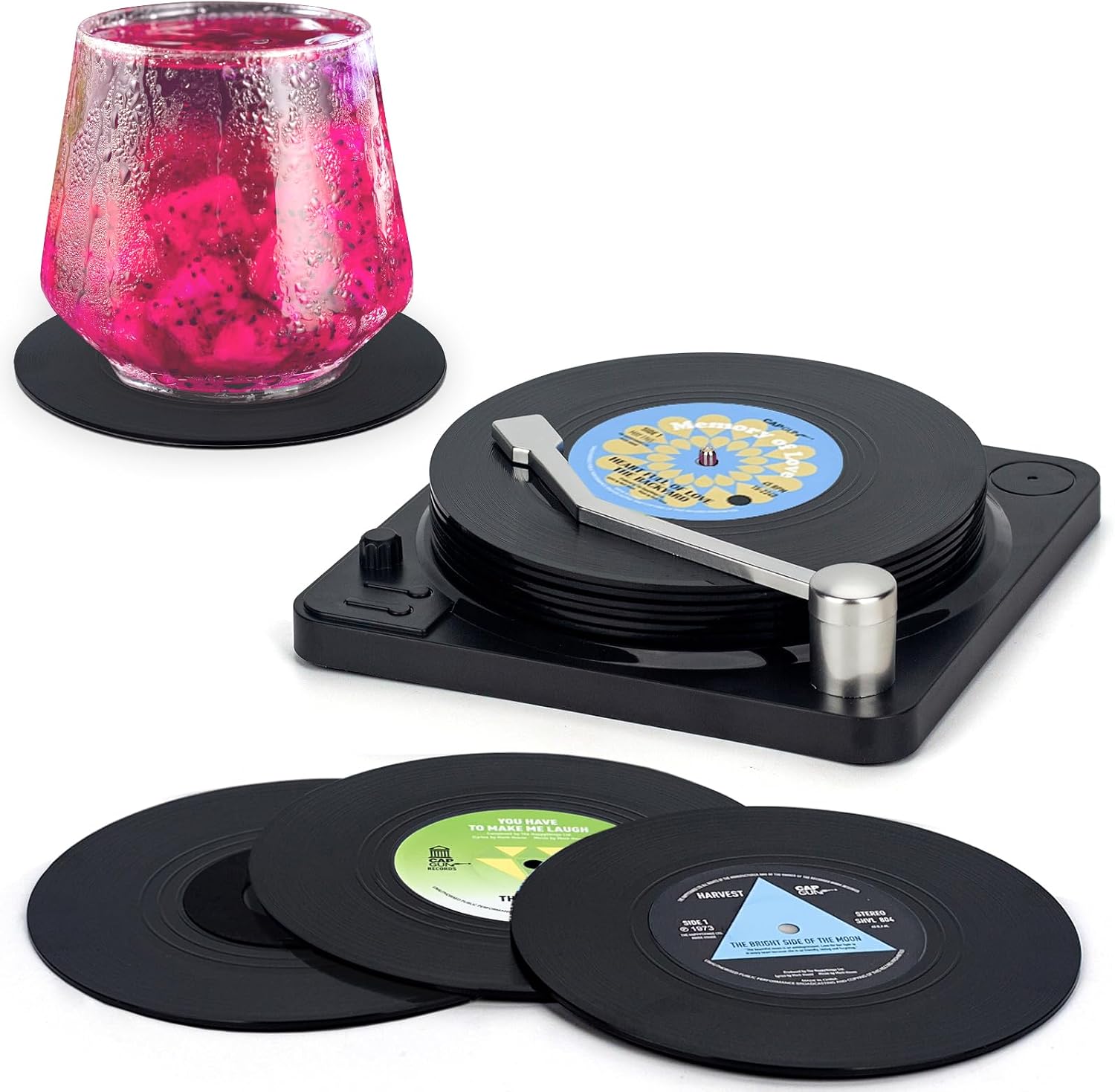 Retro Vinyl Record Coasters Player Energy — WeirdThingsToBuy weird find