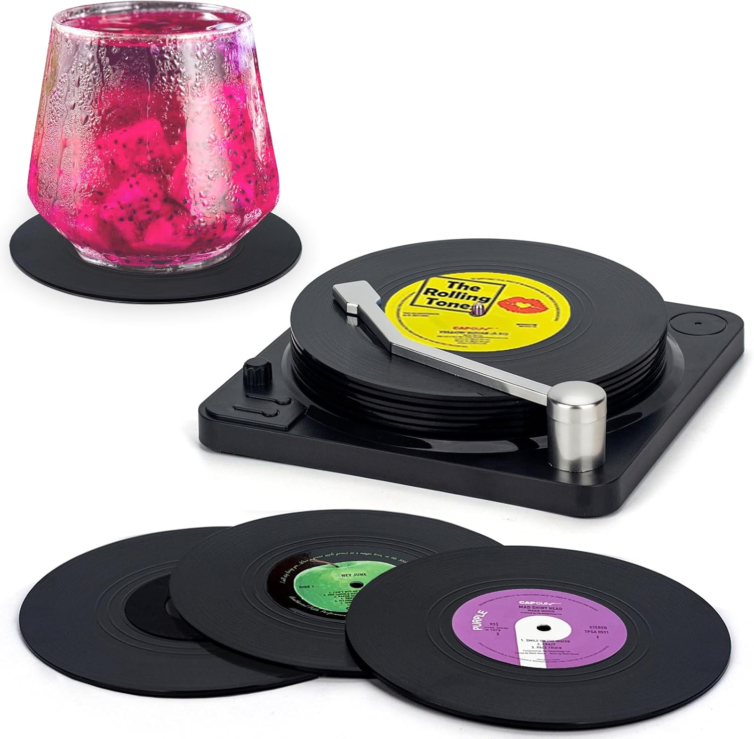 Retro Vinyl Record Coasters Player Situation — WeirdThingsToBuy weird find