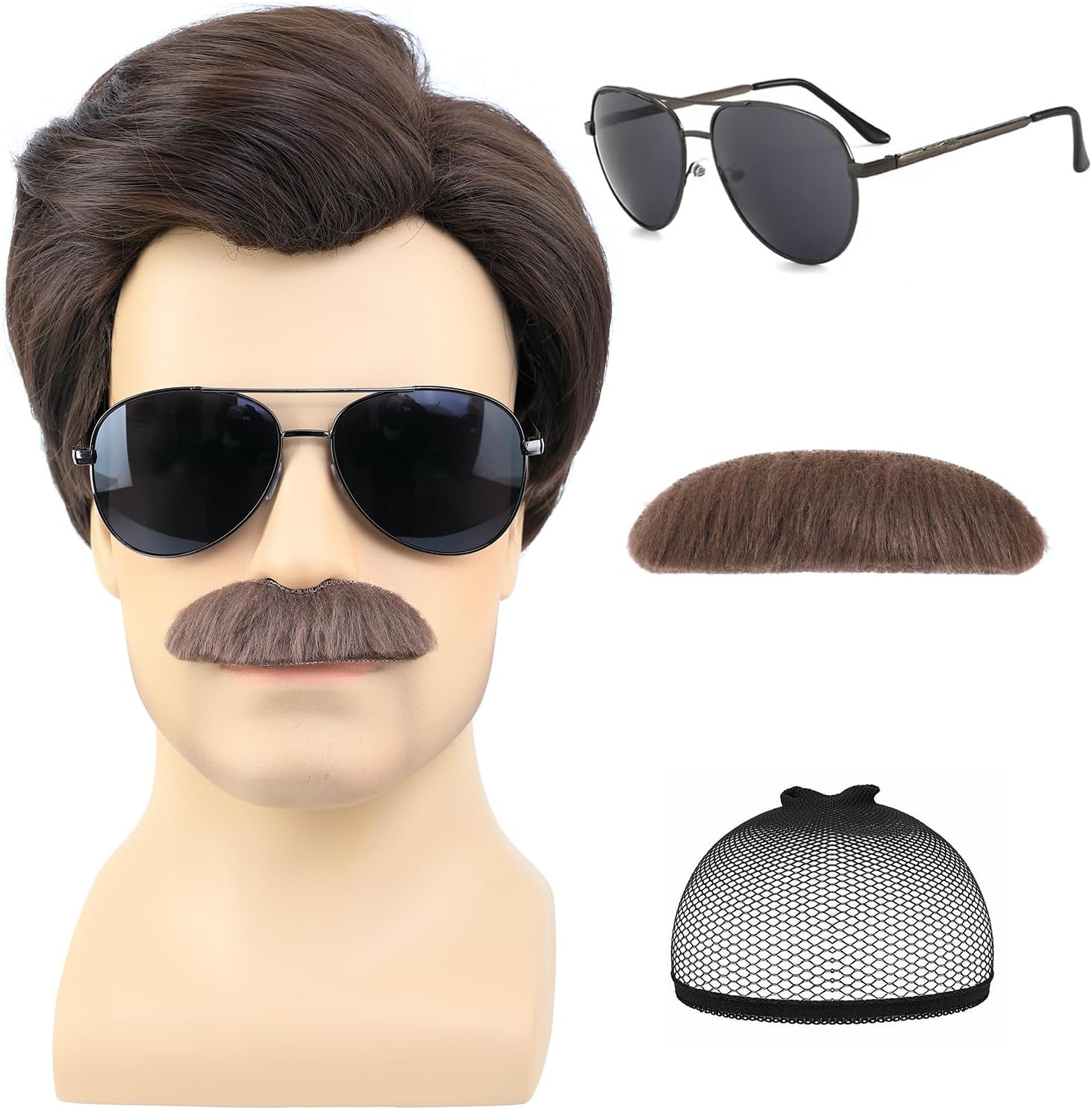 Short Brown Men Wig Msutache Situation — WeirdThingsToBuy weird find