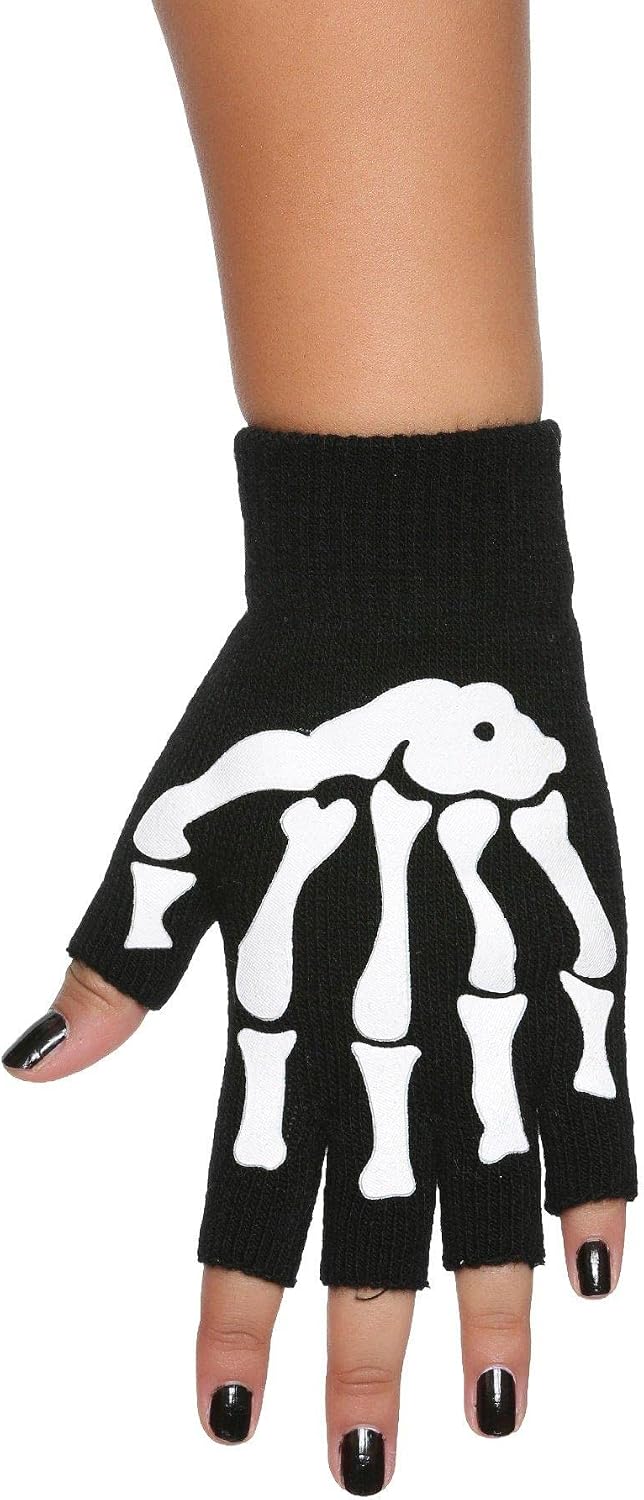 Skeleton Black Fingerless Gloves Multi — WeirdThingsToBuy weird find
