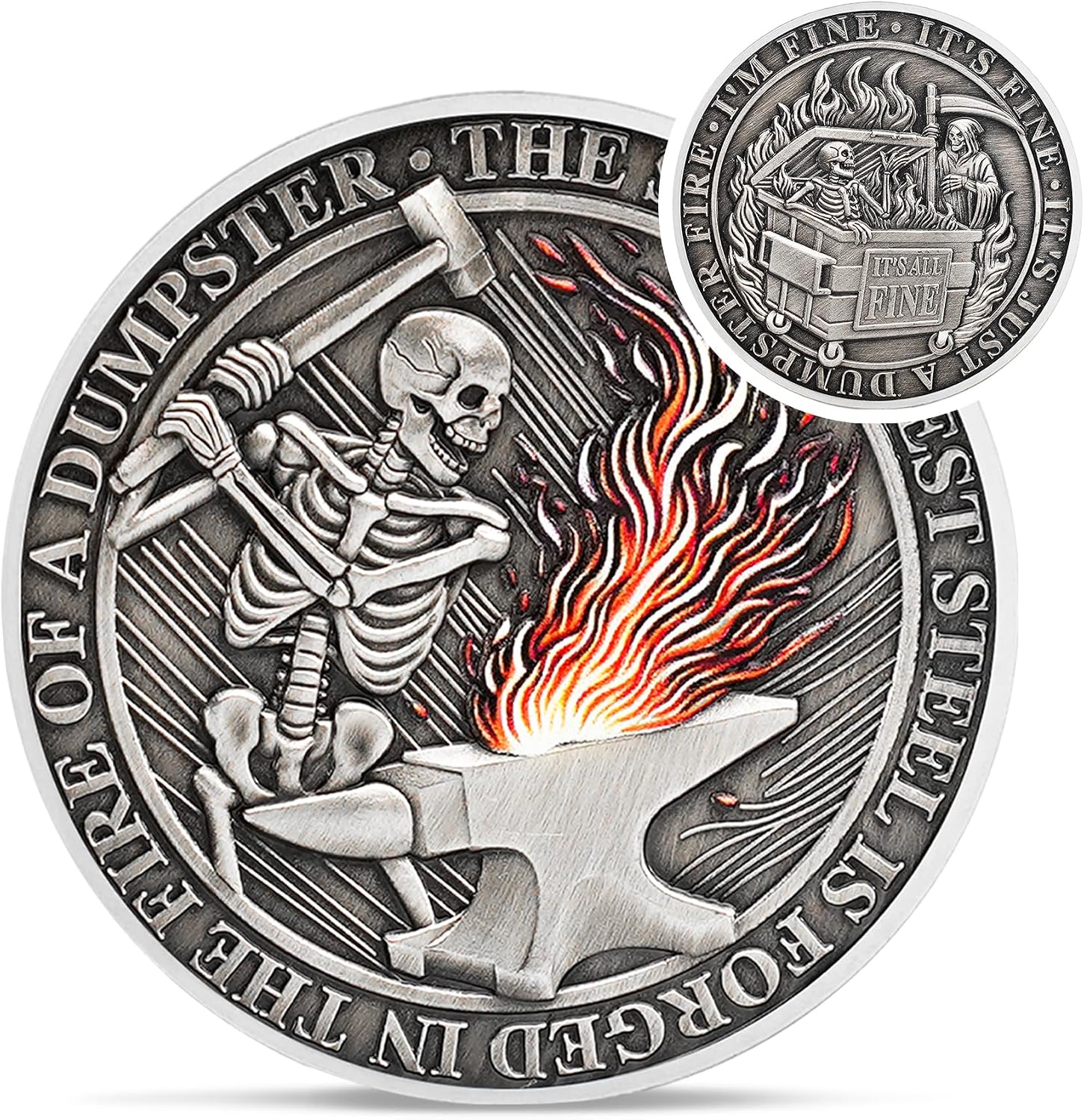 Skull Dumpster Fire Challenge Coin — WeirdThingsToBuy weird find