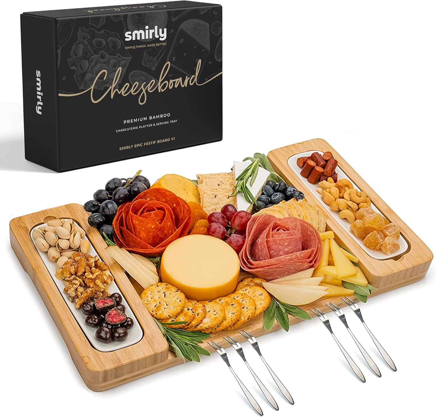 Smirly Bamboo Charcuterie Board Set Energy — WeirdThingsToBuy weird find