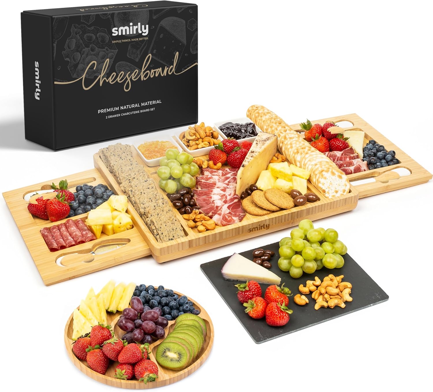Smirly Bamboo Charcuterie Board Set Energy — WeirdThingsToBuy weird find