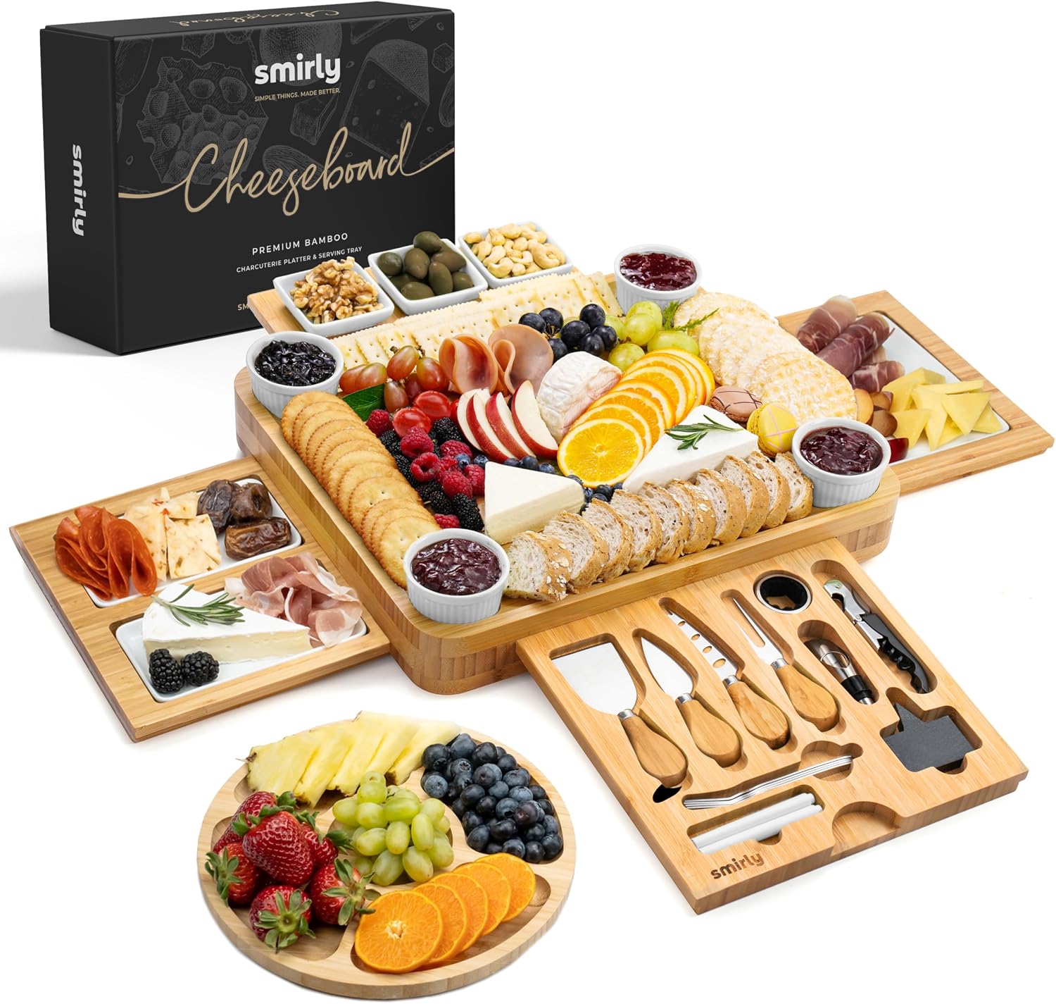 Smirly Bamboo Charcuterie Board Set — WeirdThingsToBuy weird find