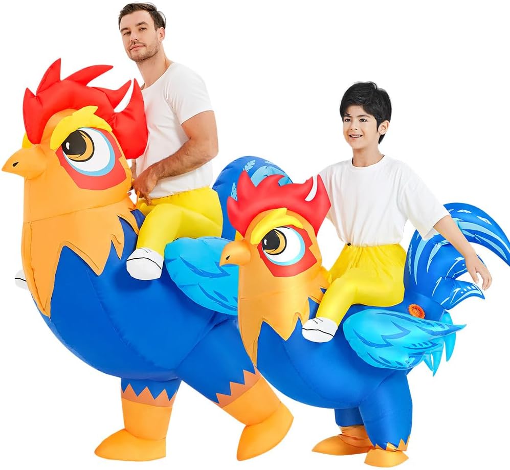 The Family Inflatable Chicken Costume Riding — WeirdThingsToBuy weird find