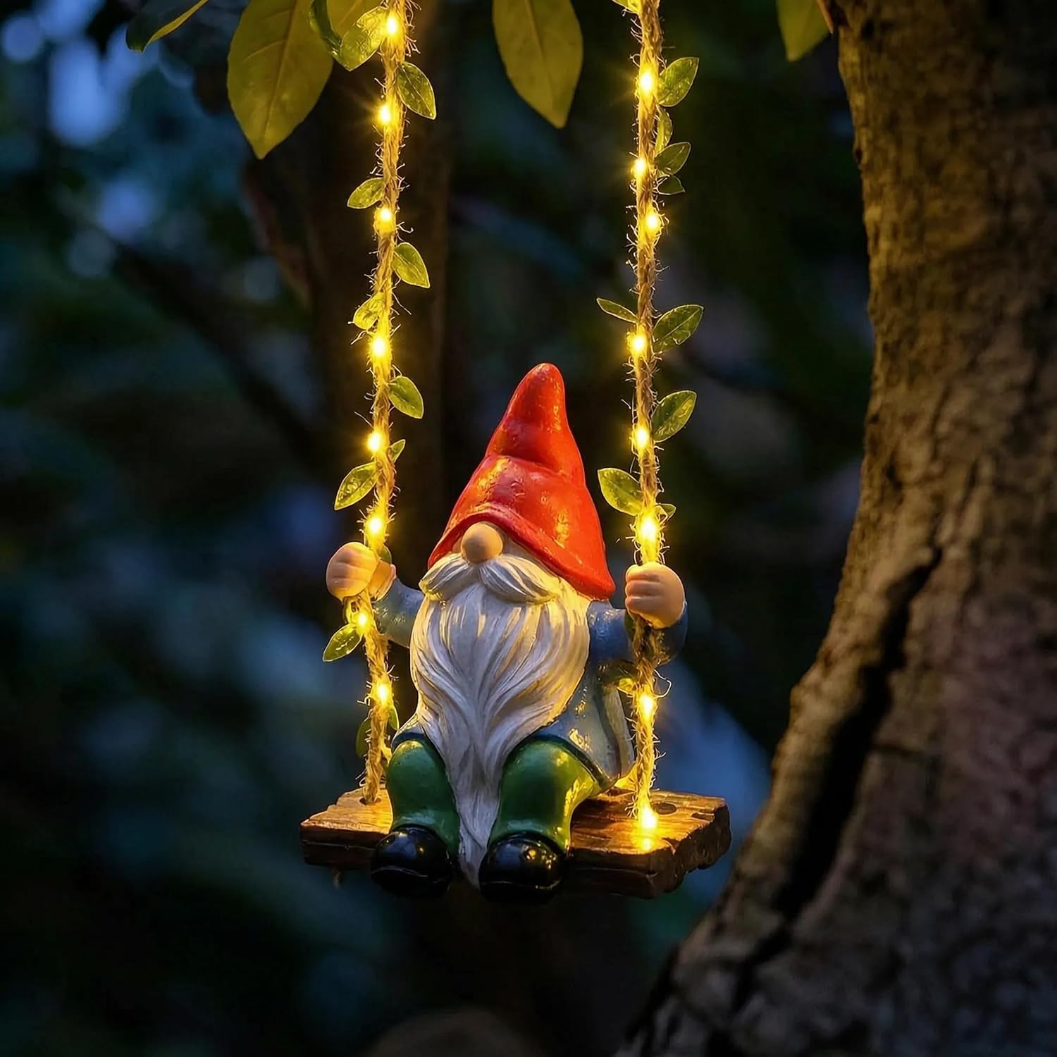 The Hanging Swing Garden Gnomes Outdoor — WeirdThingsToBuy weird find