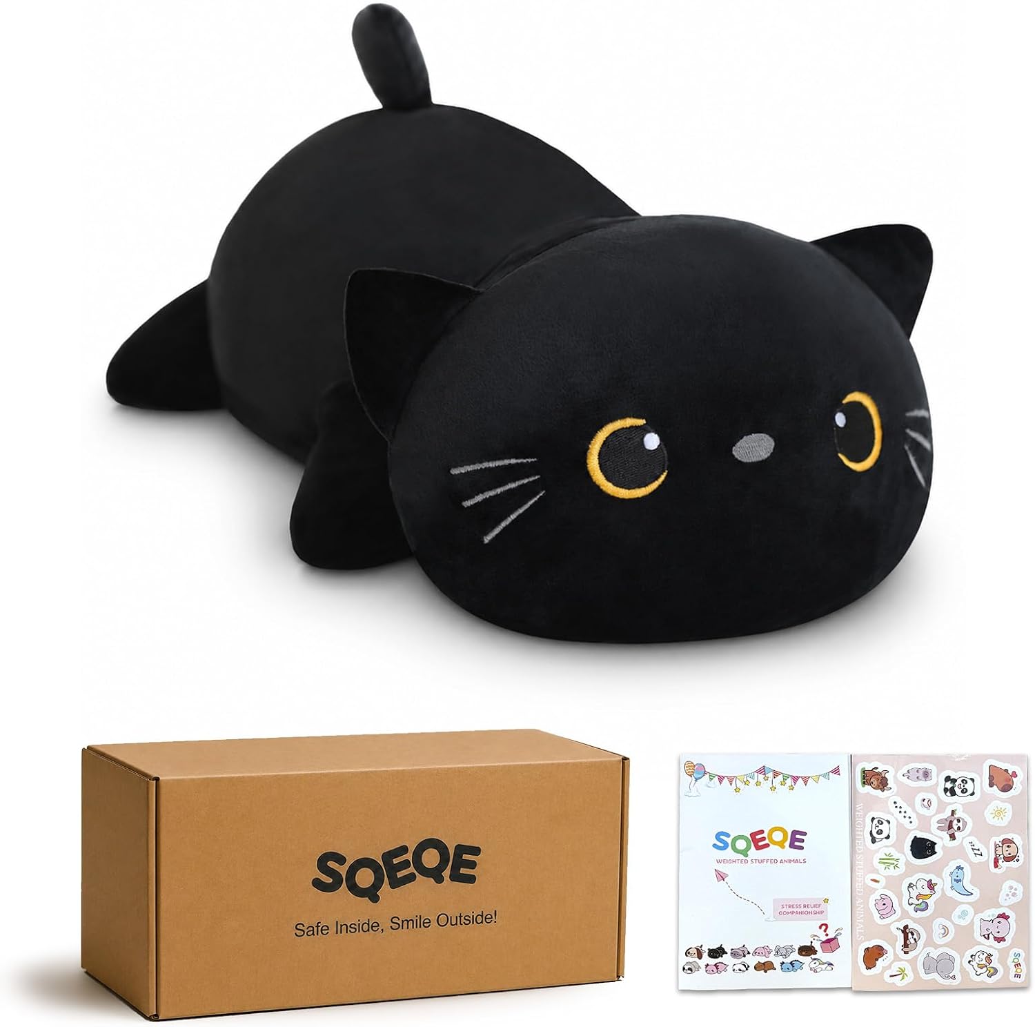 The Sqeqe Weighted Black Cat Plush — WeirdThingsToBuy weird find