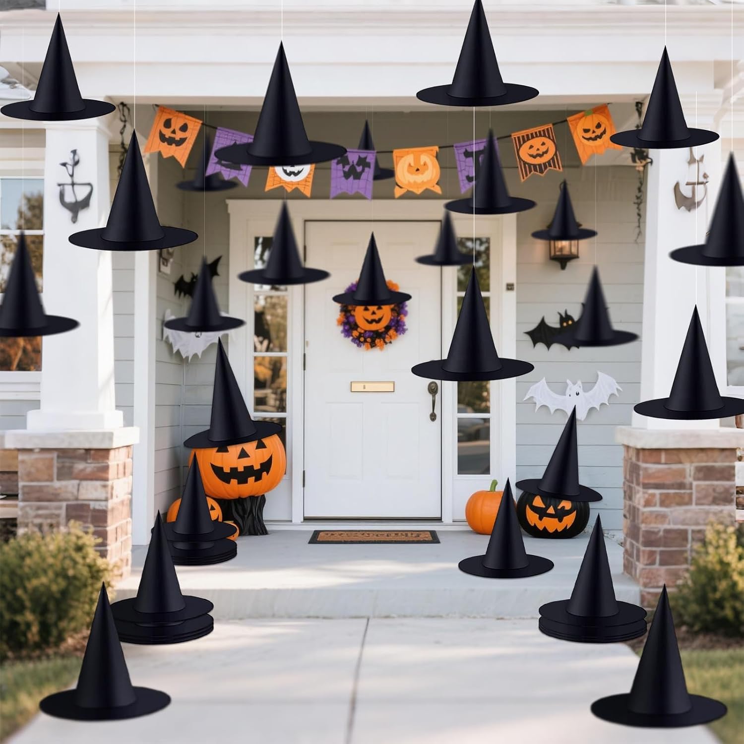 Unnecessary 24 Halloween Hanging Witch Hats — WeirdThingsToBuy weird find
