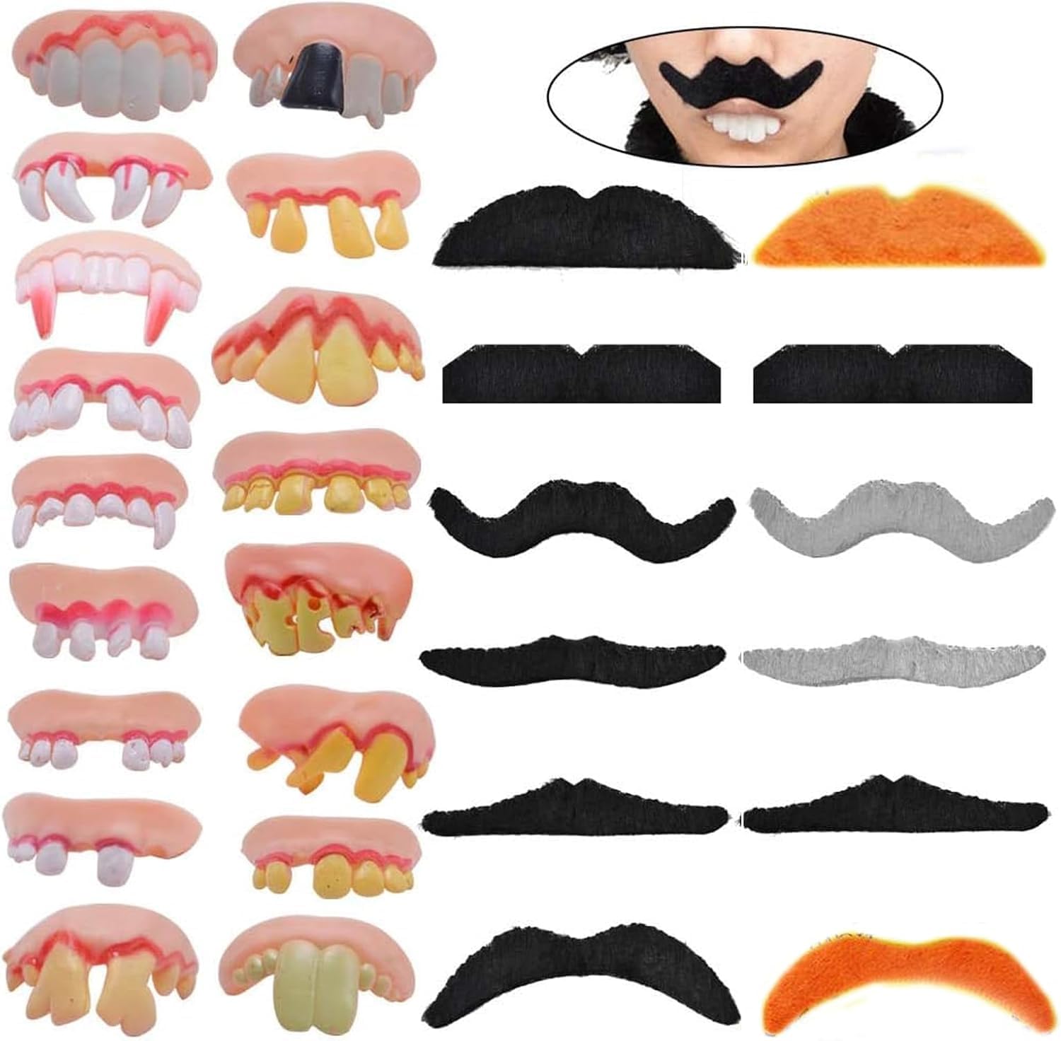 Unnecessary Fake Teeth Set Novelty Mustaches — WeirdThingsToBuy weird find