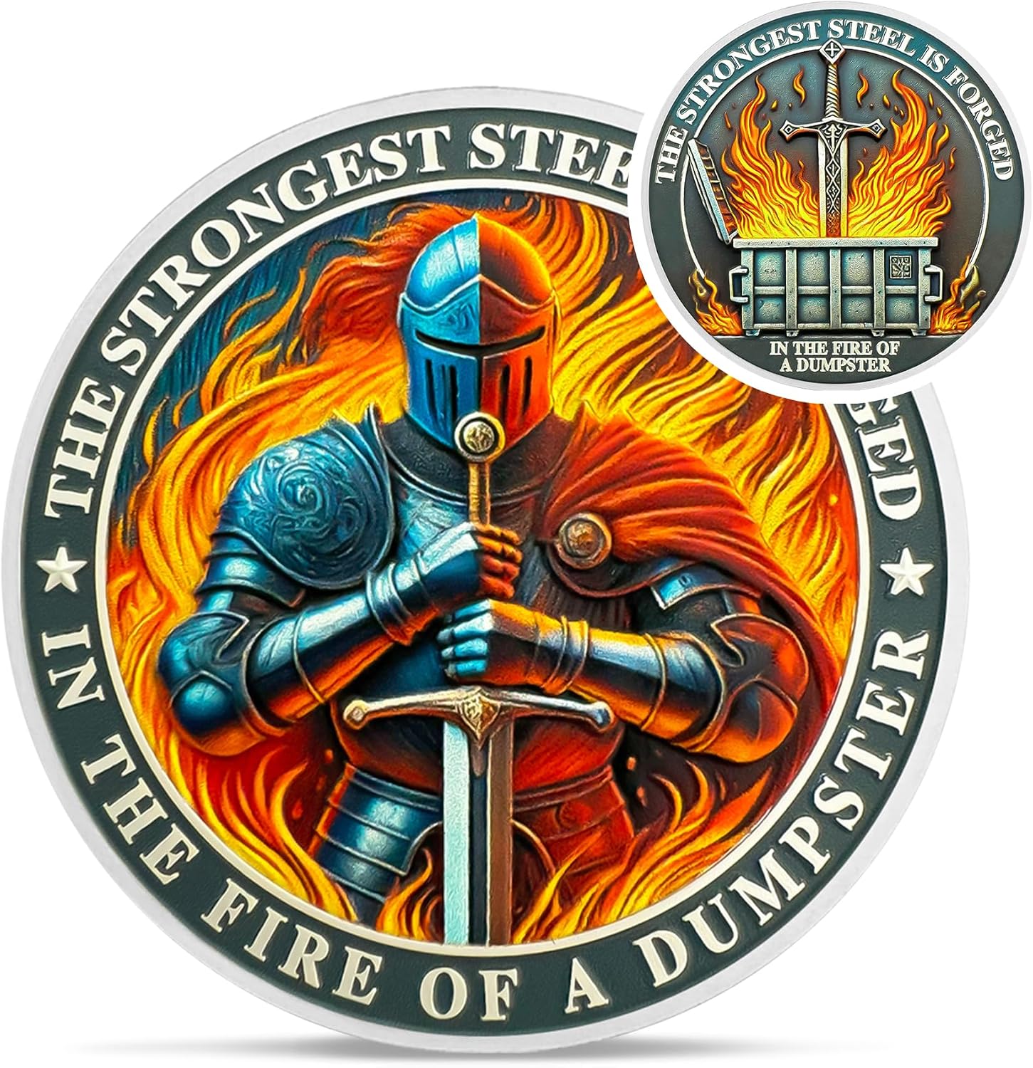 Unnecessary Knight Dumpster Fire Challenge Coin — WeirdThingsToBuy weird find