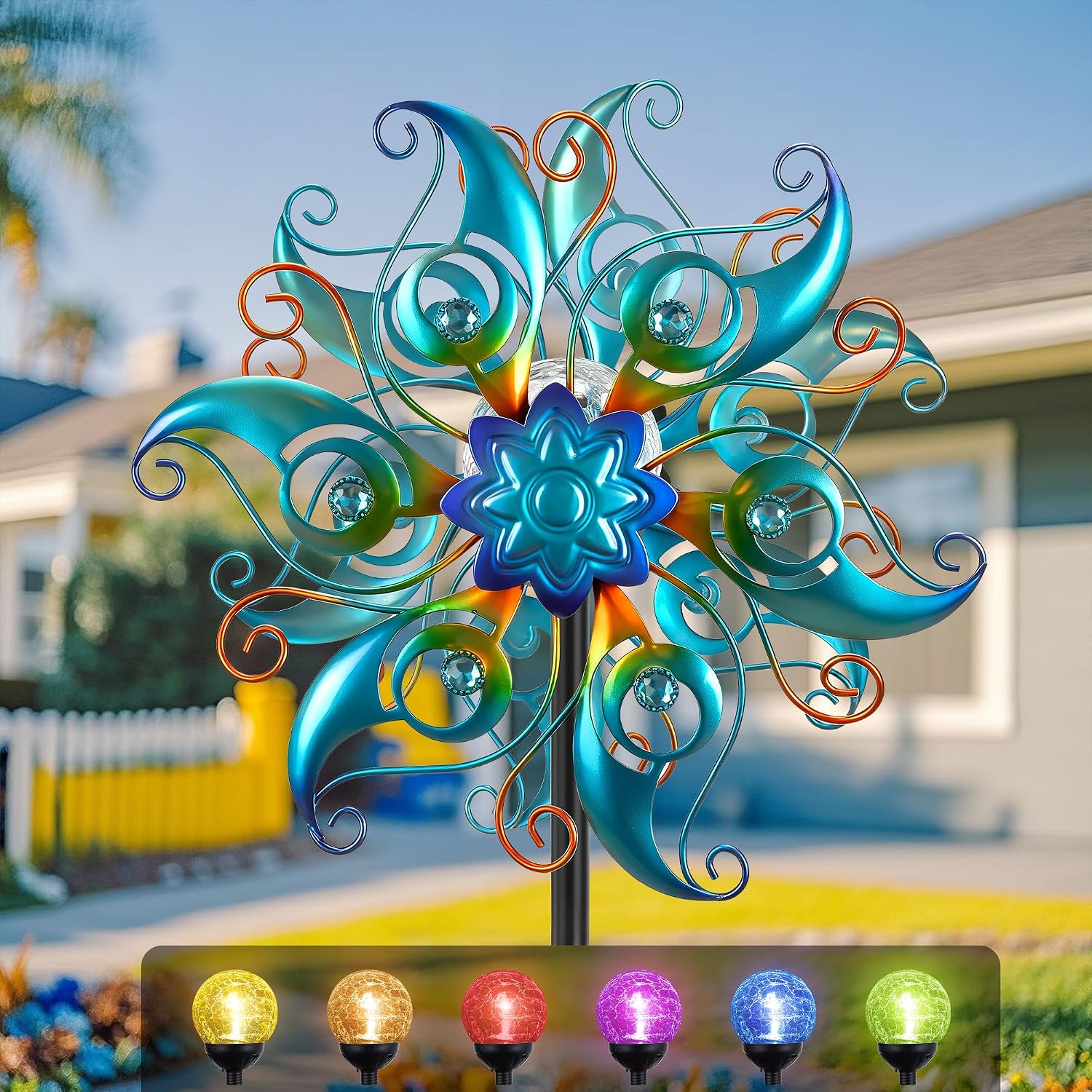 Unnecessary Solar Wind Spinner Outdoor Peacock — WeirdThingsToBuy weird find